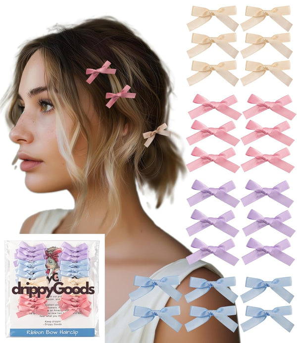 Mini Ribbon Bow Hair Clips for Women and Girls, 24 PCS Coquette Barette Hair Clip Accessories for Spring Summer