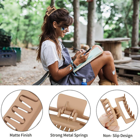 Sisiaipu 3.5 Inch Medium Hair Claw Clips - 6 Pack Brown Square Claw Clips for Women Hair Accessories for Girls
