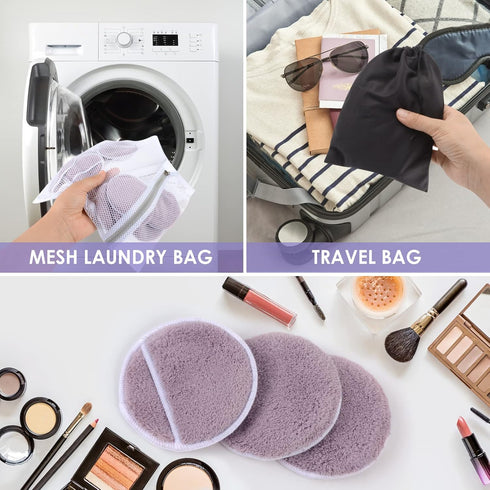 SUNLAND Reusable Makeup Remover Pads, 16 Pack Microfiber Face Cleansing Gloves, Washable with Laundry Bag (Round