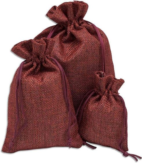 12-Pack Natural Burlap Gift Bags w. Drawstring (Maroon Red, Medium) for Party Favors, Presents or DIY Craft