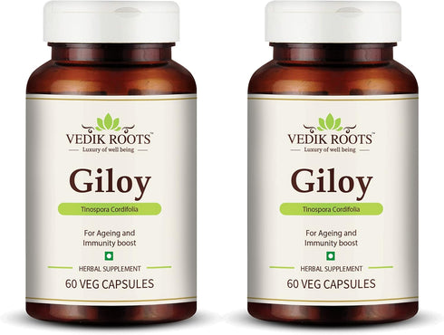 Vedkiroots Giloy Capsules - 60 Tabs, 100% Organic, Antioxidant - Pack of 2