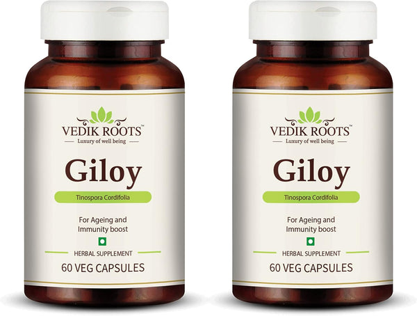 Vedkiroots Giloy Capsules - 60 Tabs, 100% Organic, Antioxidant - Pack of 2