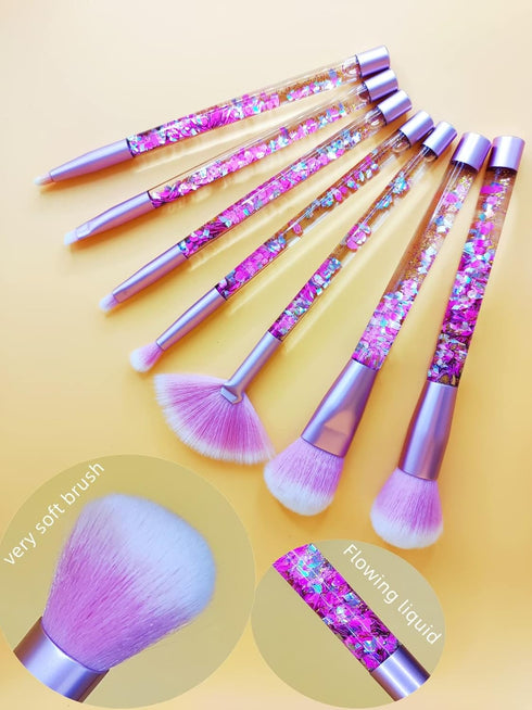 Unicorn Glitter Makeup Brush Set, 7pc Foundation Brush with Lip Eye Nose Shadow Eyebrow Blush for Teen Girls Women