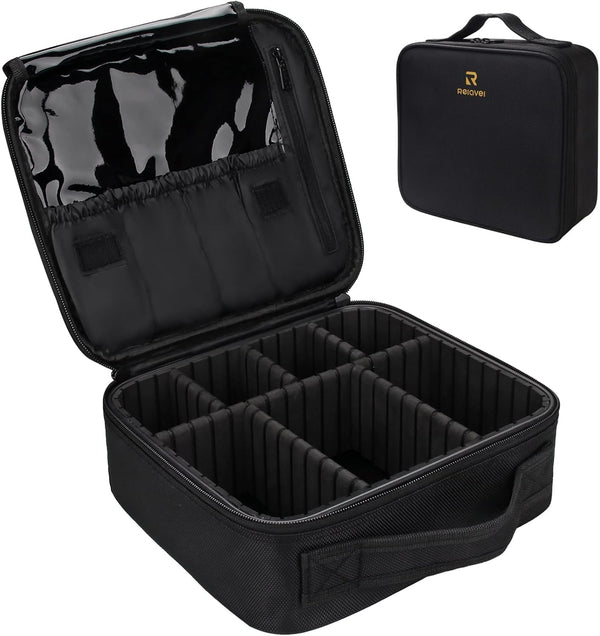 Relavel Travel Makeup Train Case - Makeup Cosmetic Case Organizer, Portable Artist Storage Bag with Adjustable Dividers