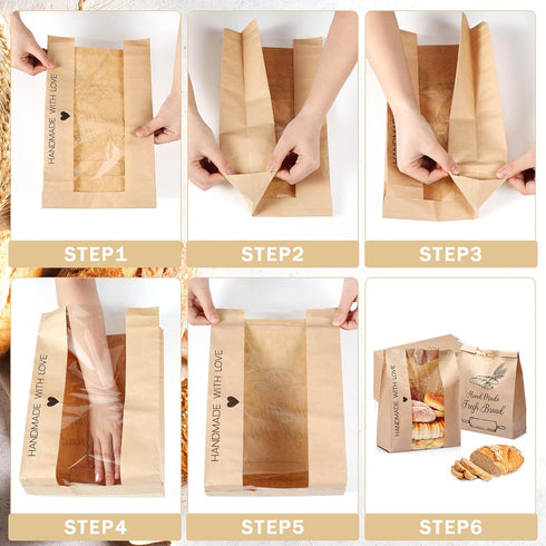 Sinload 50 Packaging 14 8.3 3.5'' Pcs Sourdough Paper Bread Bags for Homemade Large Loaf With Clear Window for Storage