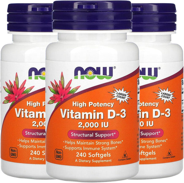 NOW Foods Vitamin D-3, 50 mcg (2,000 IU), 240 Softgels, 3 Pack