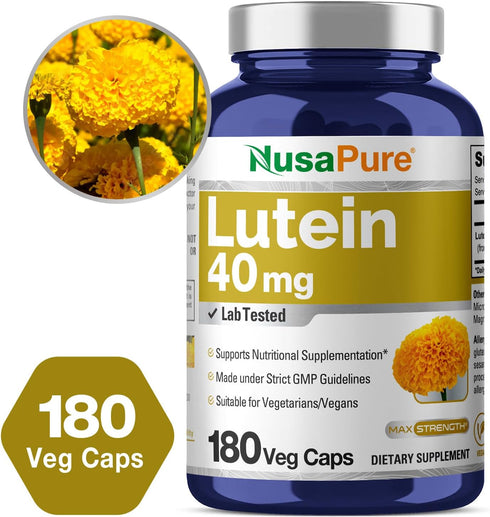NusasPure Lutein 40mg, 180 Veggie Capsules, Non-GMO, Vegan