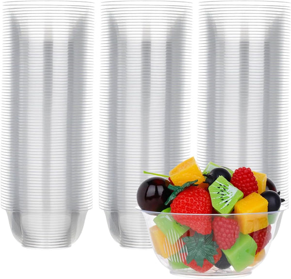 100 Pack Hard Plastic Bowls, 8oz Ice Cream Bowls, Clear Disposable for Parties, Catering, Special Events