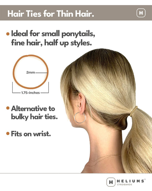 Heliums Thin Hair Elastics, Light Blonde, 2mm Ties for Thin Hair, 1.75 Inch, Medium Hold, 40 Count