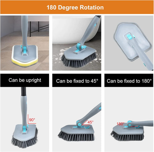 Shower Cleaning Brush with Long Handle, 3 in 1 Tub and Tile Scrubber with 50.4'' Extendable Handle for Bathroom