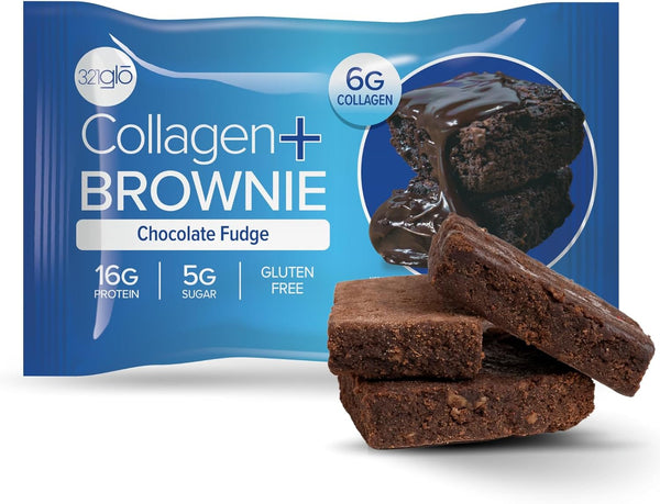 321glo Collagen Protein Brownie, Gluten Free, Low Sugar Keto Snack, 16g Protein, 6g Collagen, 12 Pack