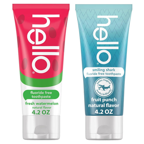 Hello Smiling Shark and Fresh Watermelon Fluoride Free Kids Toothpaste Pack, Includes