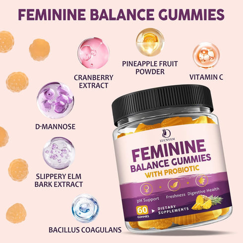 Gummies Feminine Balance Probiotic for Women Support Vaginal Health, pH Balance, Freshness & Digestive Health