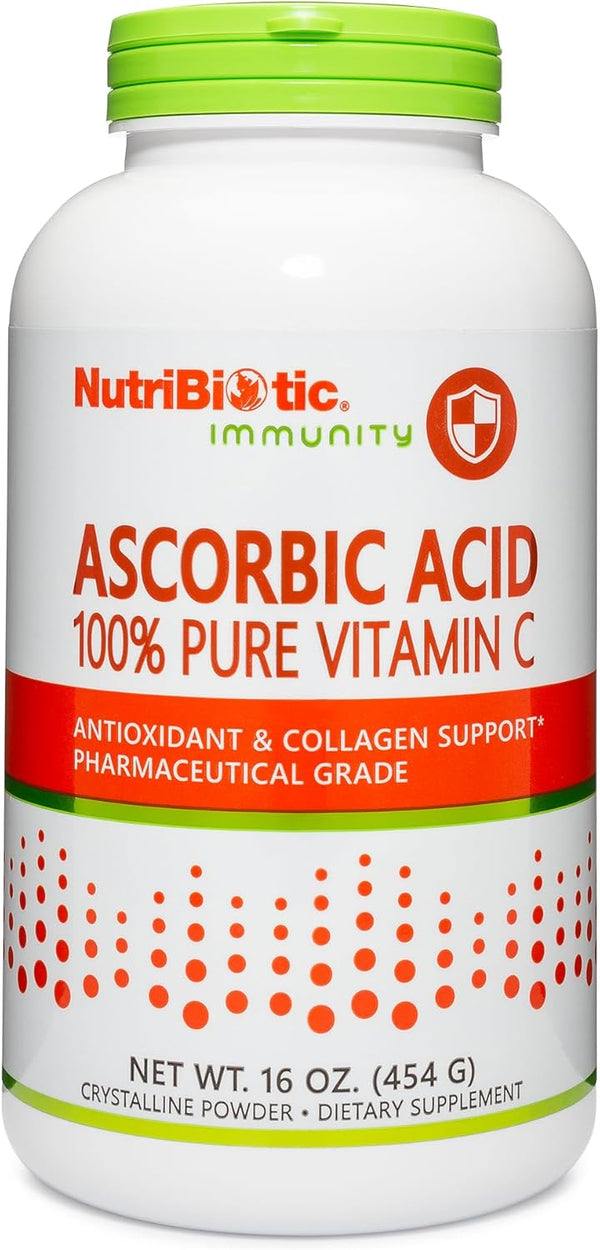 NutriBiotic Ascorbic Acid Vitamin C Powder, 16 Oz | 2000 Mg Per Serving | Vegan, Gluten & GMO Free