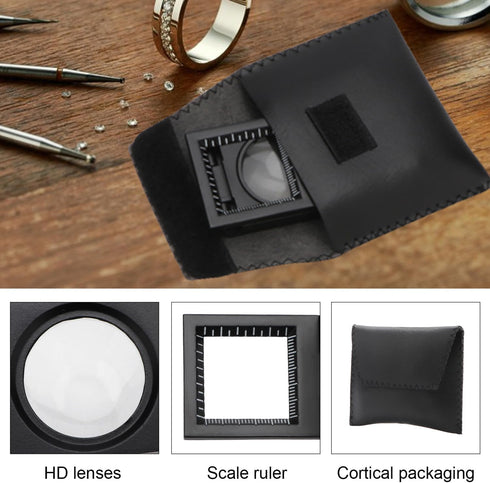 Rongon 10x 28mm Mini Three Folding Magnifying Glasses - Portable Zinc Alloy Loupe Magnifier with Scale for Jewelry
