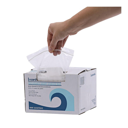 Boardwalk Reclosable Food Storage Bags, 1 qt, 1.75 mil, Clear, 500/Box, 7" x 8"