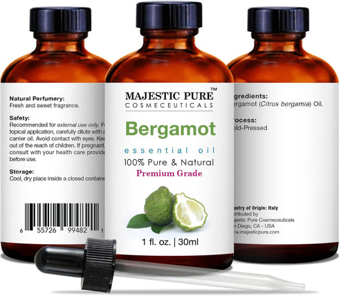 MAJESTIC PURE BERGAMOT Essential Oil - 100% Pure and Natural, 1 Fl Oz for Hair Care, Skin, and Aromatherapy