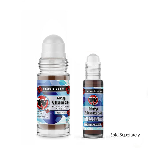 WagsMarket Nag Champa Perfume Oil, 0.33oz Roll On to 4oz Glass Bottle