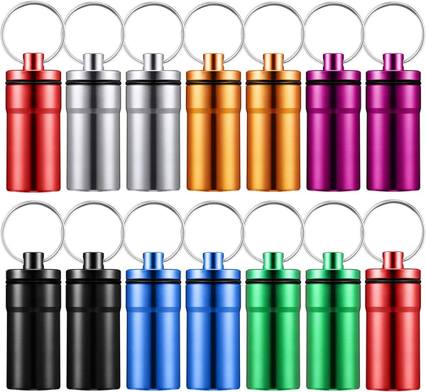 Hotop 14 Pieces Portable Pill Holder Keychain - Waterproof Aluminum Mini Tablet Container for Outdoor Use