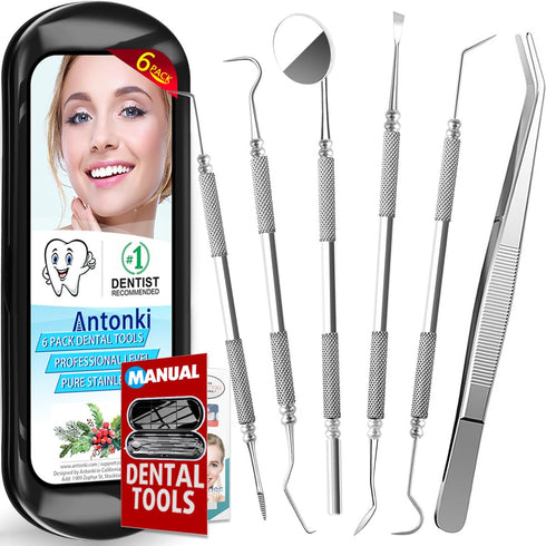 Antonki Dental Hygiene Kit, Dental Cleaning Tools, Metal Picks, Plaque Remover, Stainless Steel Tooth Tartar Scraper