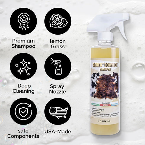 Rodeo Cowhide Rug/Carpet Cleaning Solution Shampoo - Deep Cleaning Spot Cleaner for Hide Rugs & Upholstery - Lemon