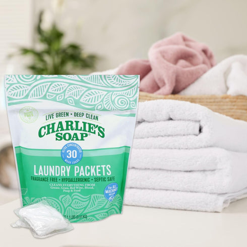 Packets 30 (1 Pack) Charlies Soap Fragrance Free Powdered Laundry Detergent Pods