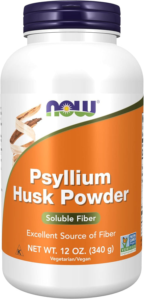 NOW Supplements Psyllium Husk Powder | 12-Ounce - Non-GMO Project Verified, Soluble Fiber