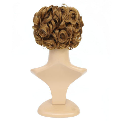 SWACC Short Messy Curly Dish Hair Bun Extension, Easy Stretch Combs, Clip in Ponytail, Strawberry Blonde-27#