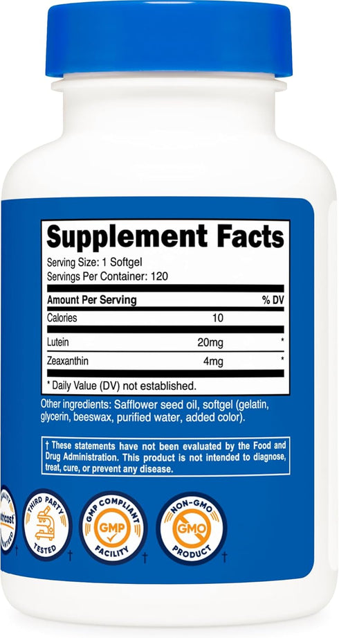 Nutricost Zeaxanthin with Lutein 20mg - 120 Softgels Potent Non-GMO, Gluten Free for Eye Health