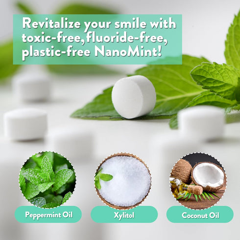 Gaia Guy | NanoMint Fluoride Free Toothpaste, Nano Hydroxyapatite Remineralizing Toothpaste Tablets, Eco-Friendly Glass