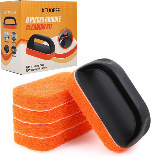 Upgraded 6-Piece Griddle Cleaning Kit for Blackstone, Heavy-Duty Non-Scratch Scouring Pads for Kitchen