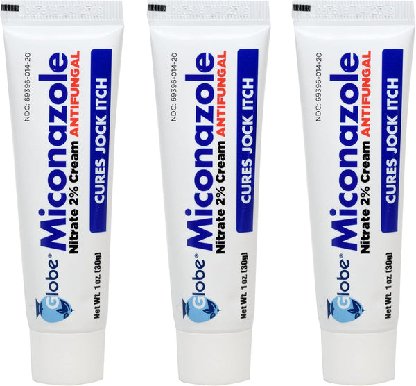 Miconazole Globe Nitrate 2% Cream, 1 oz, Cures Athletes Foot, Jock Itch, Ringworm (3 Pack)