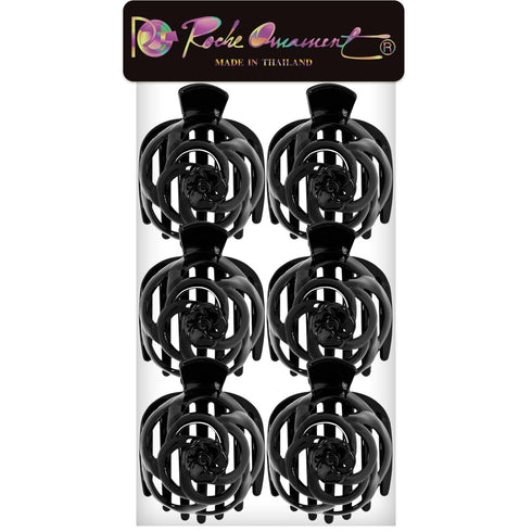 RC ROCHE ORNAMENT 6 Pcs Bun Maker Hair Clip, Side Slide Bun Round Dome Comb Clamp, Large Black