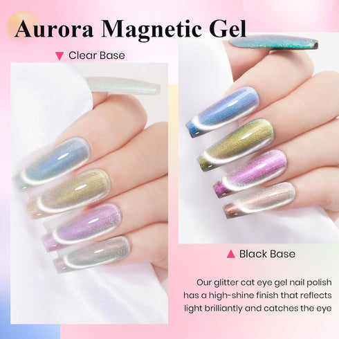 MIZHSE Cat Eye Gel Nail Polish Set - 8 Colors with Magnet Stick, Shiny Glitter Soak Off Gift