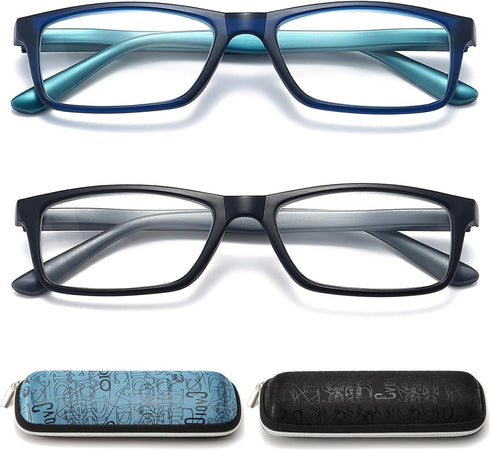 Reading Glasses, Blue Light Blocking for Men Women, Rectangular Frame Computer Readers with Spring Hinge