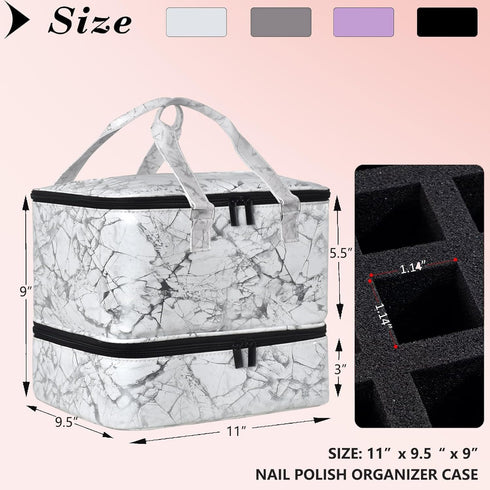 Nail Polish Organizer Case - Holds 42+ Bottles (15ml/0.5 fl.oz) and 1 Nail Lamp, Upgraded Double-layer Storage Bag with