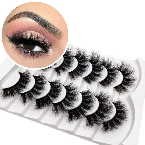Veleasha 7 Pairs Pack Wispy Faux Mink False Eyelashes, Fluffy Handmade Natural Look Cat Eye Lashes