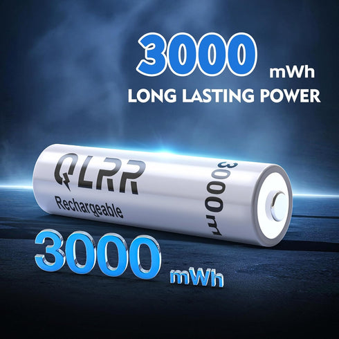 QLRR 8 Pack 1.5V 3000mWh 1200x Rechargeable Lithium AA Batteries with Fast Charger High Capacity AA Batteries Constant