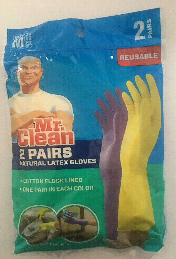 Mr. Clean Medium Reusable Latex Gloves - 2 Color, 2 Pair, 2 Count