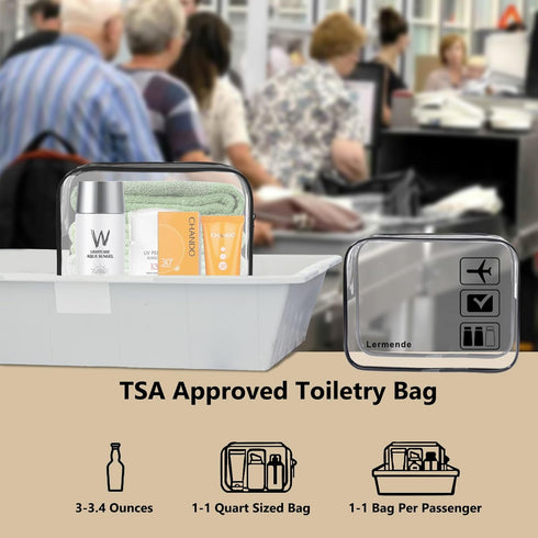 Lermende 3pcs TSA Approved Toiletry Bag, Clear Travel Cosmetic Makeup Bags for Men Women (Black)