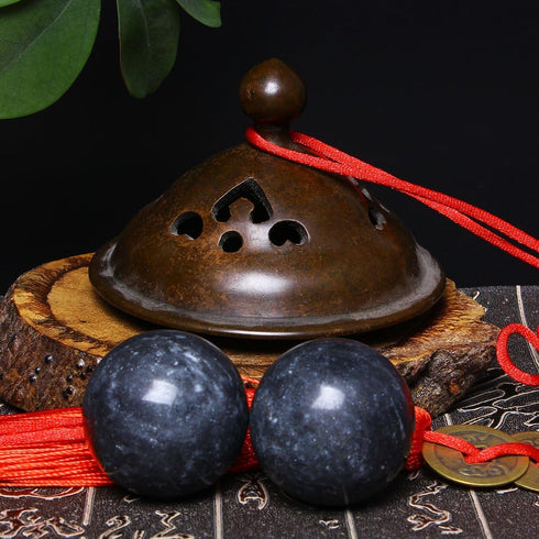 BRABUD 1.4'' Chinese Exercise Baoding Balls - Dark Grey Marble Health Stress Relief with No Chimes BS021