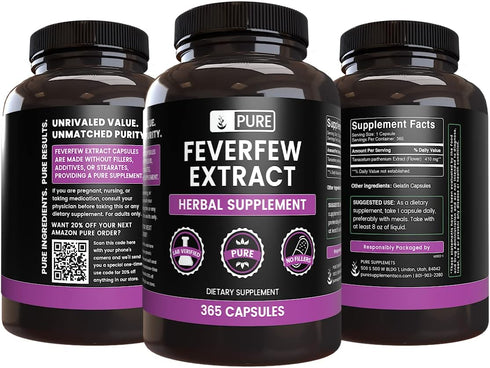 Pure Original Ingredients Feverfew Extract - 365 Capsules, No Magnesium or Rice Fillers, Always Pure
