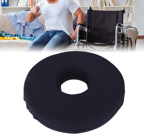 Sitting Cushion, Black Circular Shaped Wheelchair Nursing Bed Sore Pad for Pain Relief, Easy Cleaning Donut Pillow for