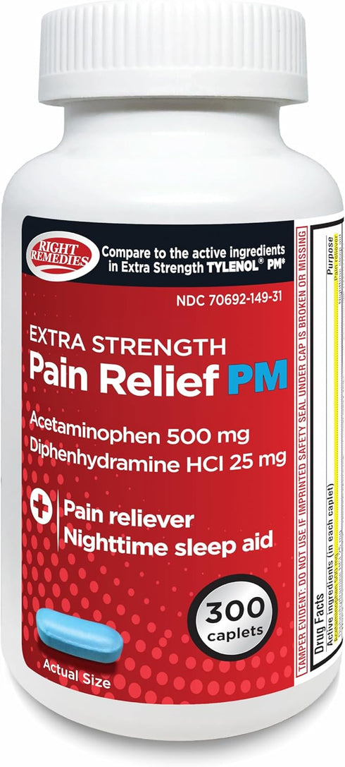 Extra Strength Pain Relief PM & Nighttime Sleep Aid Caplets - 300 Count, Non-Habit Forming, Compare to Tylenol PM
