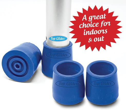 Commode, 1 1/8" (Pack 4) Top Glides Steel-Reinforced Walker, and Bath Bench Replacement Rubber Tips, Blue