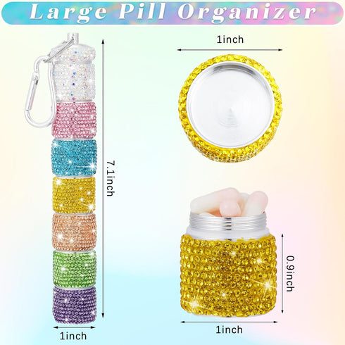 Bling Pill Case 7 Day - Rhinestone Keychain Weekly Pill Holder with Glitter Crystal Box for Women, 7 Color Compartments
