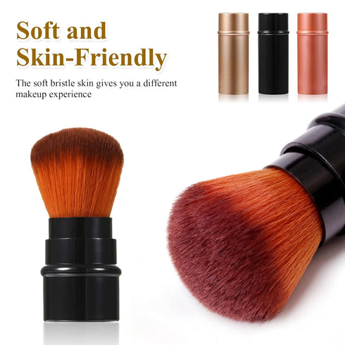 Vtrem Retractable Makeup Brush Set, 3 Colors Kabuki Foundation Brush, Portable Mini Makeup Brushes with Cover