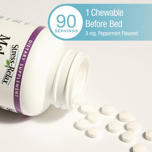 Stress-Relax Melatonin 3 mg by Natural Factors, Natural Sleep Aid, Resets Sleep-Wake Cycle, 90 Chewable Tablets,