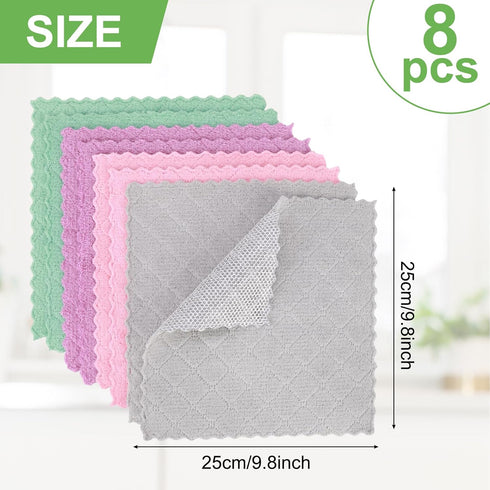 Double-Sided Microfiber Cleaning Cloths: 8-Pack Multipurpose Non Scratch Dishcloth & Microfiber Rags