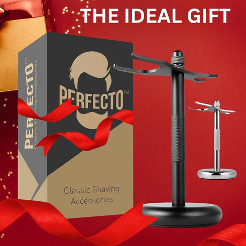 Perfecto Deluxe Black Razor and Brush Stand - Best Safety Razor Stand, Prolongs Shaving Brush Life, Gift for Him
